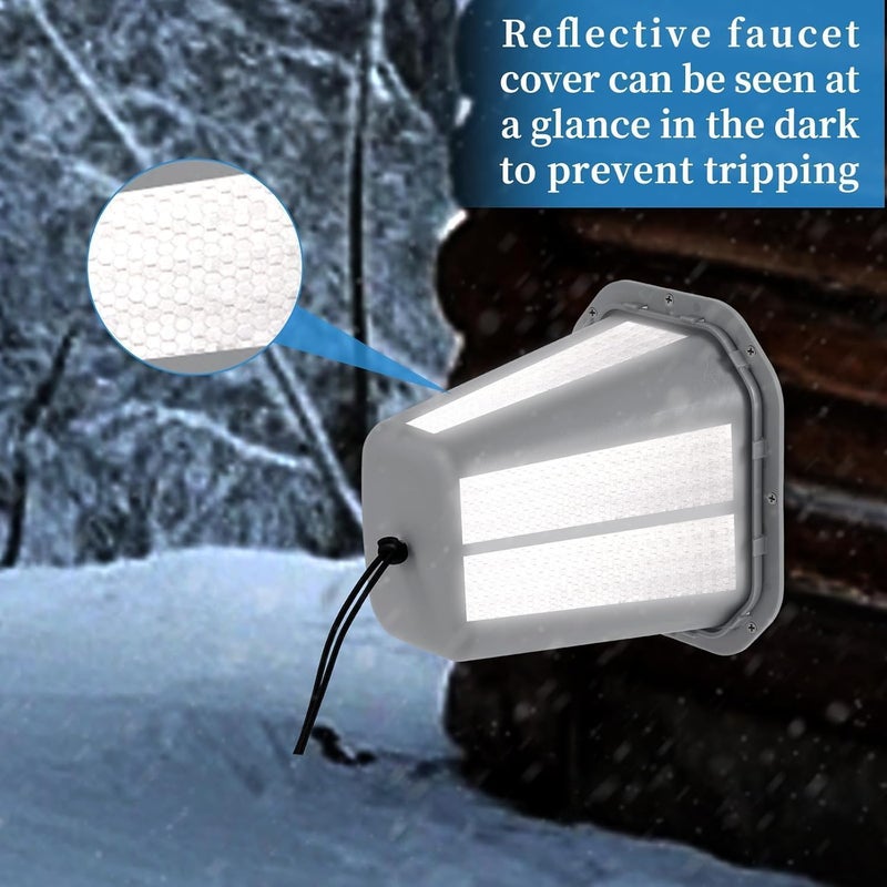 Bornerwhite 2 Pcs 2 in 1 Extra Long Pet Proof Outdoor Faucet Covers Winter w/Lock 8.5x7x5.5 in Thick Foam Plastic Spigot Cover Reflective Strips Faucet Cover for Outside Water Faucet Freeze Protection (Gray) - Image 5